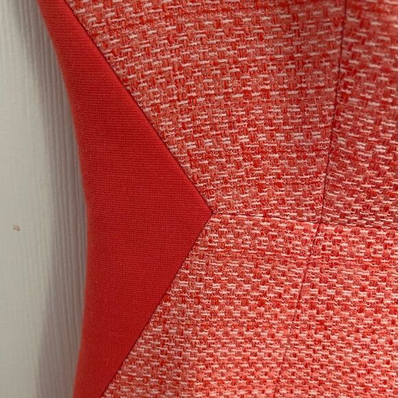 Coral Sheath Mini Dress with Puff Cap Sleeves and Cowl Neck - Picture 5 of 6